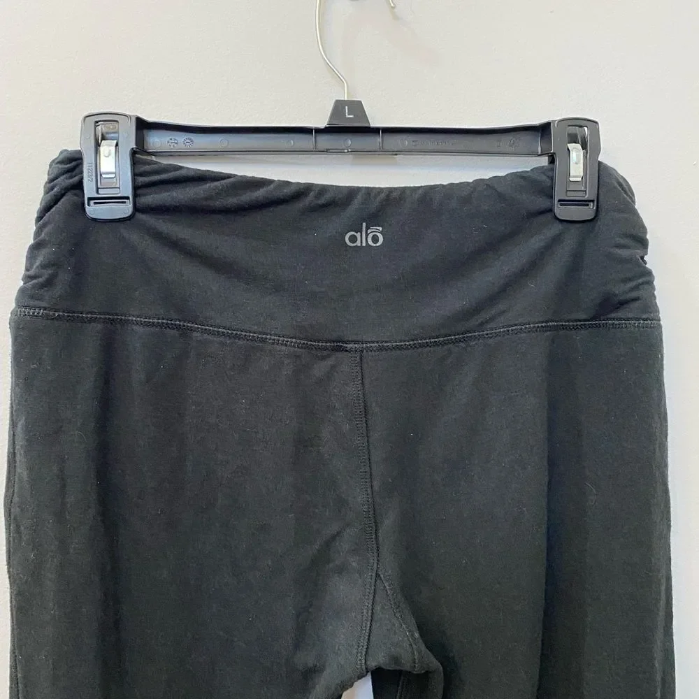 ALO Yoga Black Button-Detail Cropped Leggings Women Size S
